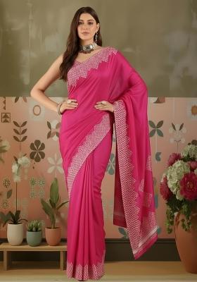 Pink Printed Crepe Saree Set