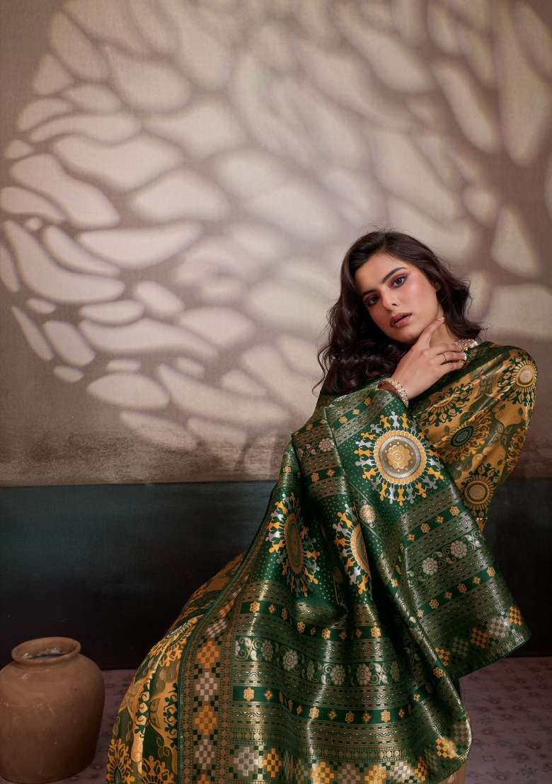Yellow Woven Silk Saree Set - Indya