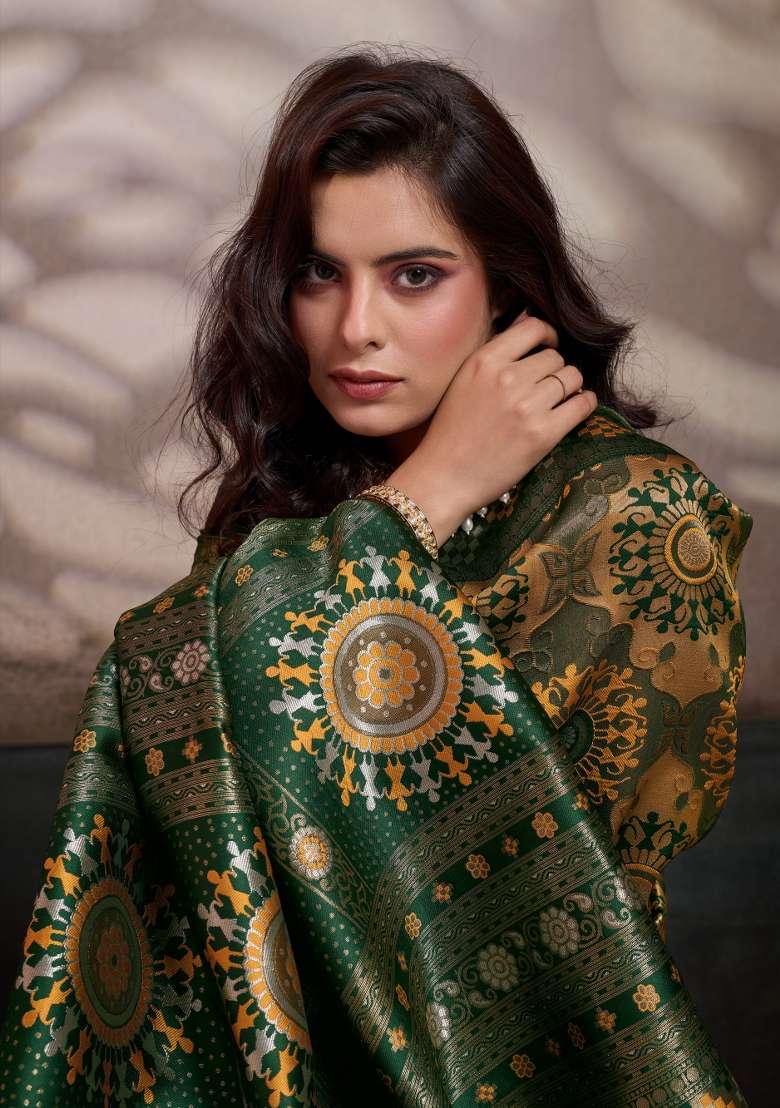 Yellow Woven Silk Saree Set - Indya