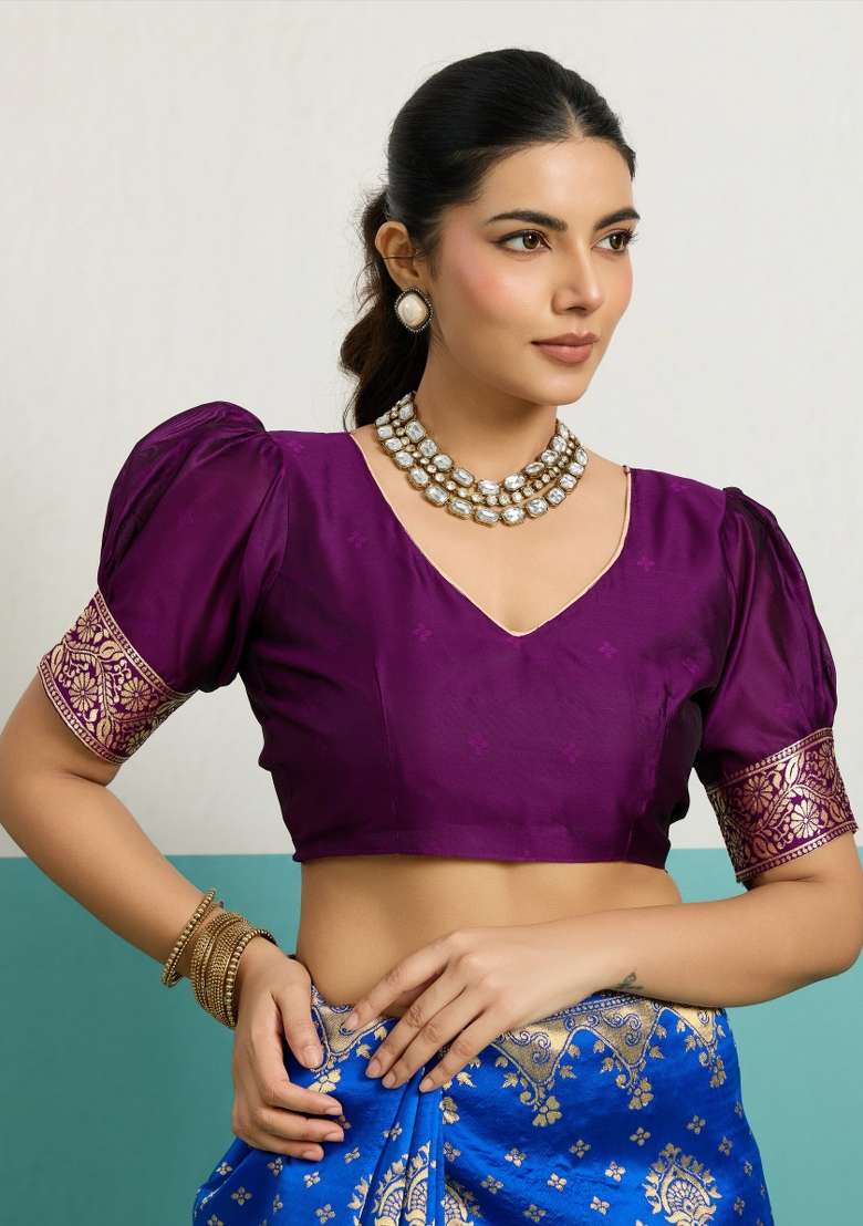 Mustard Zari Work Silk Blend Saree Set - Indya
