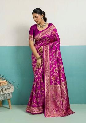 Magenta Zari Work Silk Blend Saree Set