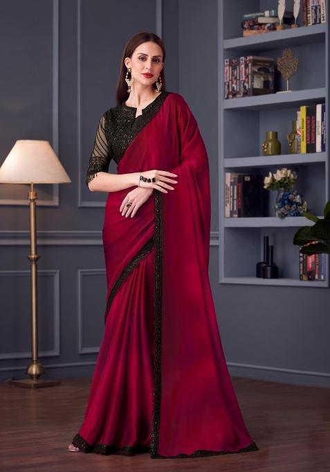 Magenta Emboidered Chiffon Saree Set