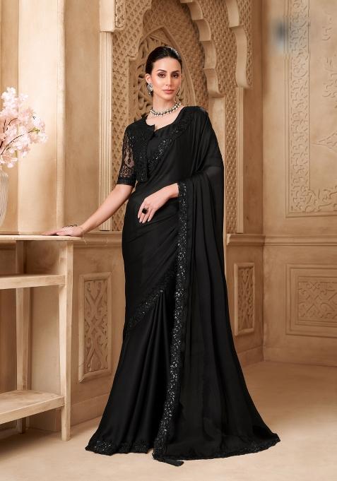 Black Emboidered Georgette Saree Set