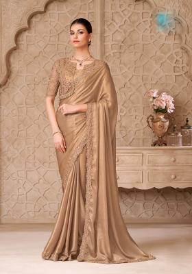 Beige Emboidered Georgette Saree Set