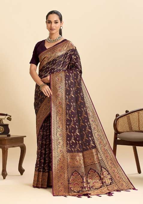 Maroon Solid Silk Saree Set for Diwali | Wedding & Festive Wear
