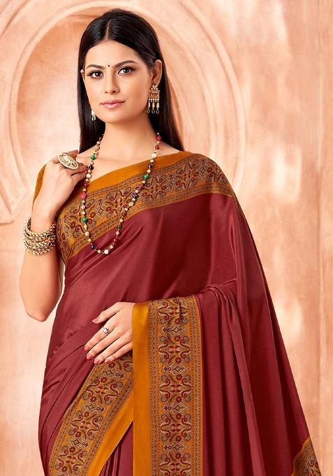 Maroon Printed Crepe Saree Set