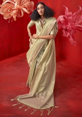 Light Green Woven Design Tissue Saree Set