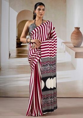 Maroon Printed Satin Saree Set