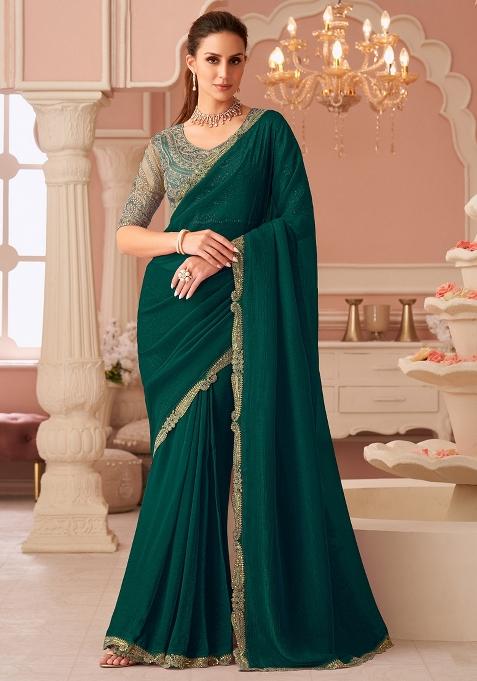 Green Embellished Georgette Saree Set