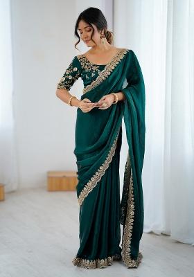 Green Embellished Tissue Saree Set