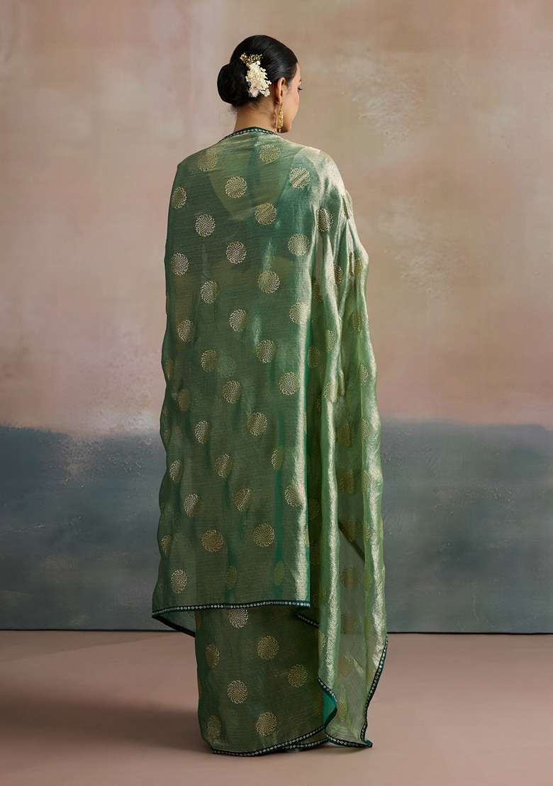 Sea Green Printed Chiffon Saree Set - Indya