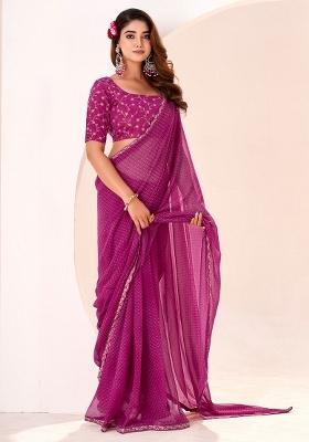 Pink Printed Georgette Saree Set
