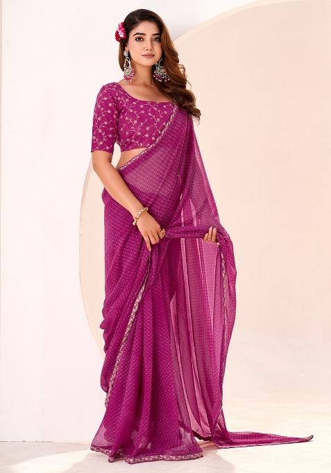 Pink Printed Georgette Saree Set