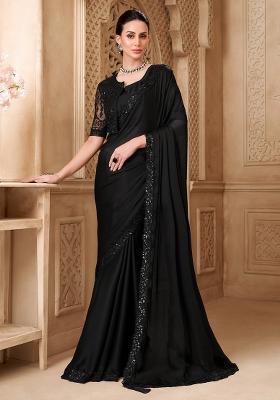 Black Embellished Georgette Saree Set