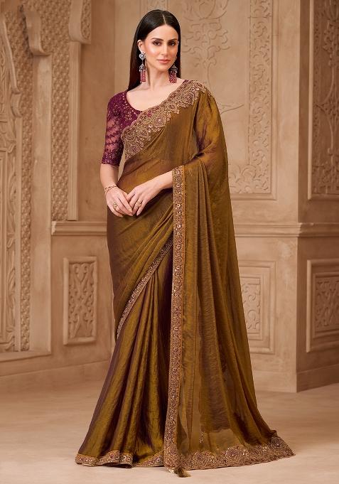 Bronze Embellished Georgette Saree Set
