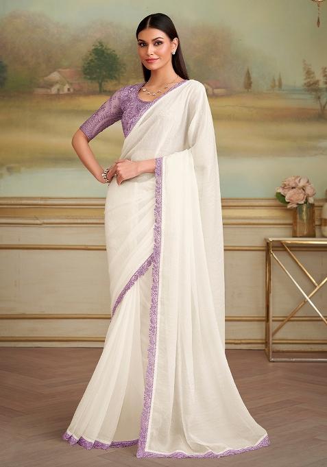 White Embellished Georgette Saree Set