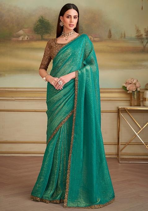 Green Embellished Georgette Saree Set