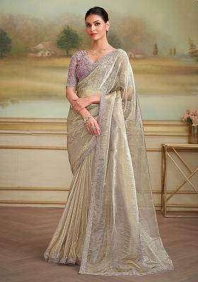 Silver Embellished Georgette Saree Set