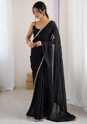 Black Embellished Georgette Saree Set