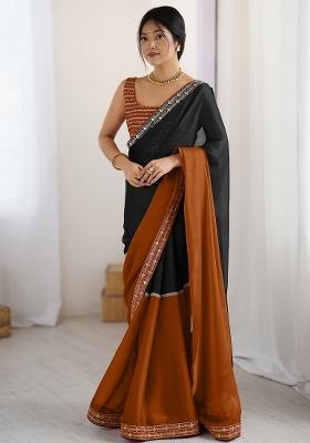 Black Lace Work Georgette Saree Set