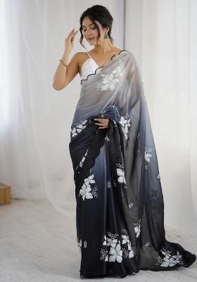 Black Embellished Organza Saree Set