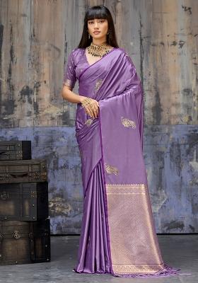 Lavender Woven Design Silk Blend Saree Set