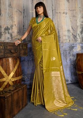 Mustard Woven Design Silk Blend Saree Set