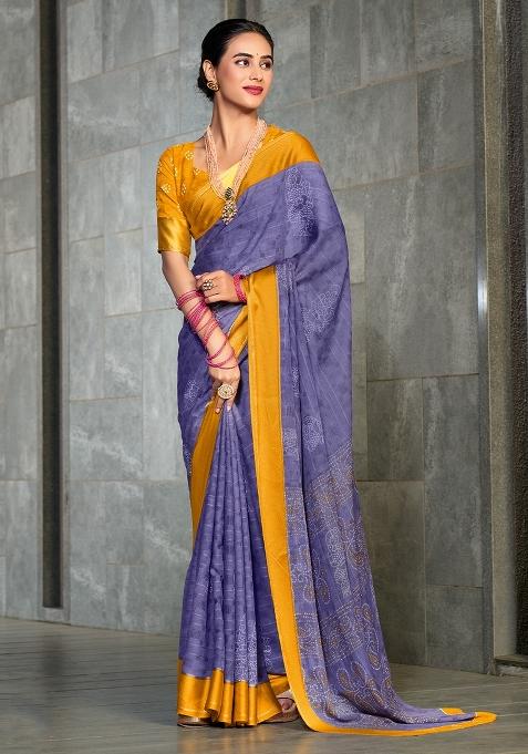 Violet Printed Georgette Saree Set