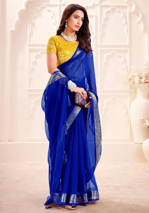 Blue Woven Design Georgette Saree Set — view on Indya