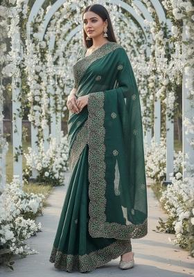 Green Embroidered Chiffon Saree Set