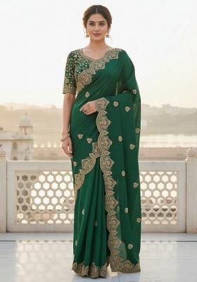 Green Embroidered Georgette Saree Set