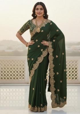 Light Green Embroidered Georgette Saree Set