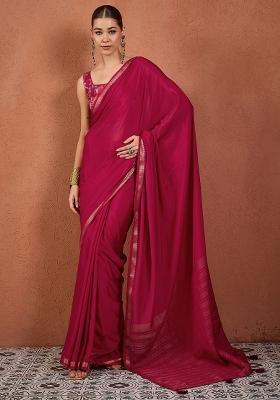 Pink Woven Design Silk Blend Saree Set