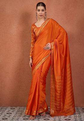 Orange Woven Design Silk Saree Set
