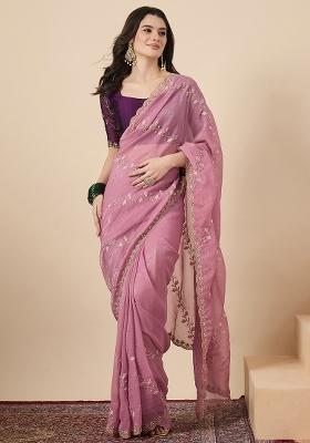 Pink Printed Chiffon Saree Set