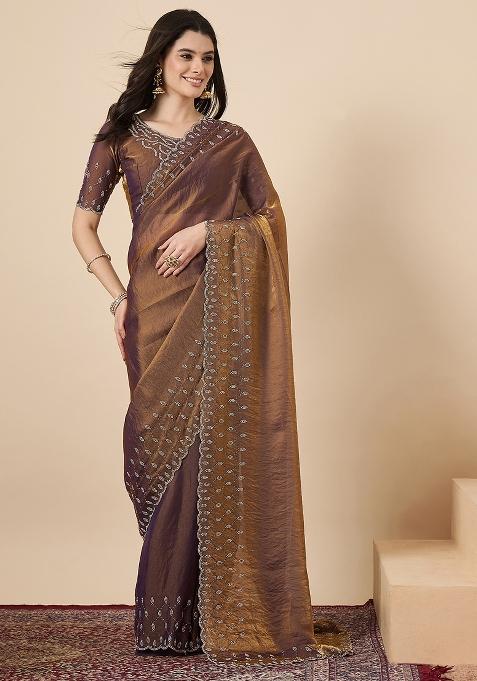 Metallic Embellished Silk Saree Set