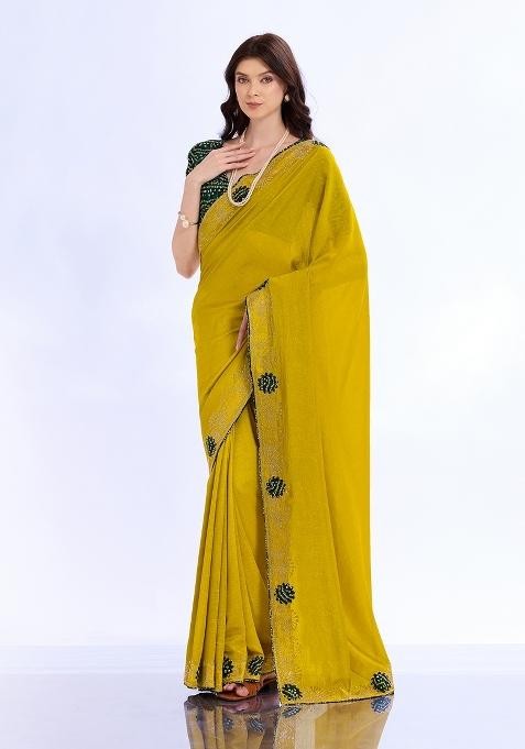Olive Embellished Silk Saree Set