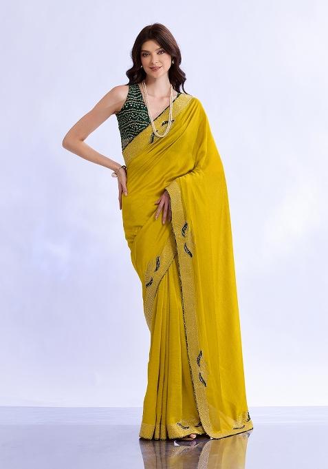 Olive Embellished Silk Saree Set