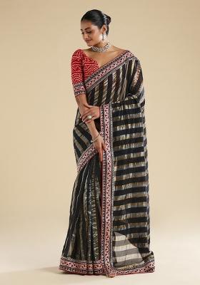 Black Embellished Organza Saree Set