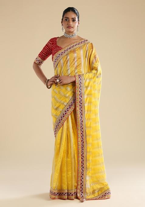 Yellow Embellished Organza Saree Set