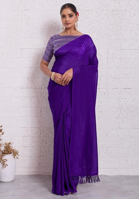 Purple Solid Tissue Saree Set