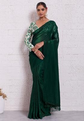 Green Solid Tissue Saree Set