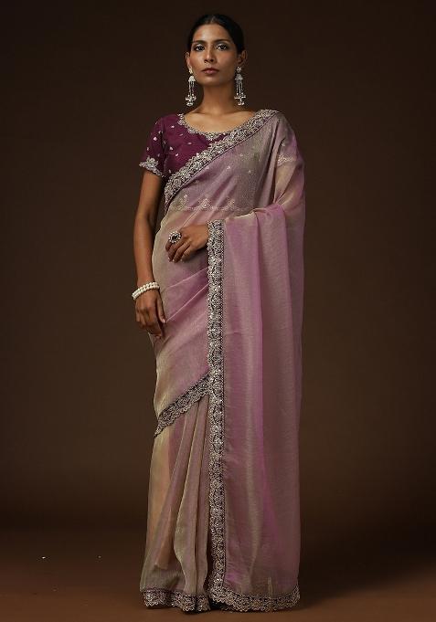 Lavender Embellished Net Saree Set