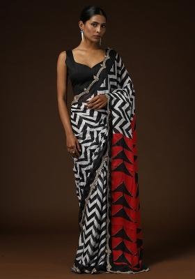 White Printed Georgette Saree Set