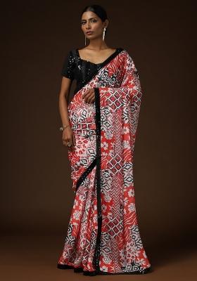 Orange Printed Georgette Saree Set