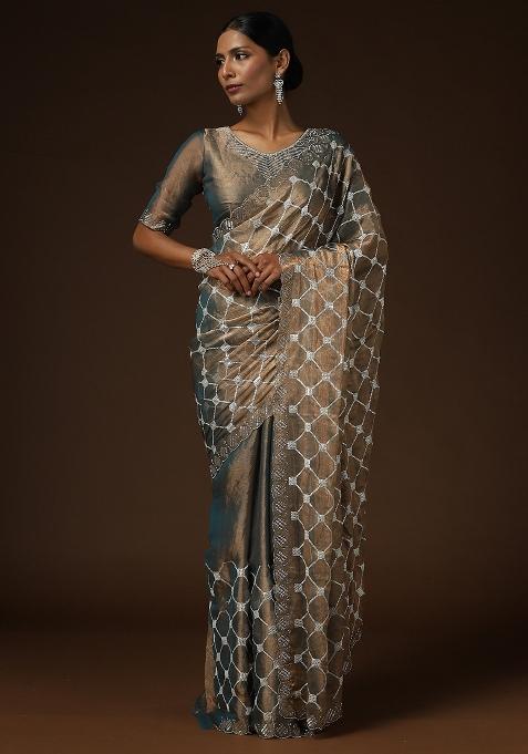 Metallic Embellished Chiffon Saree Set