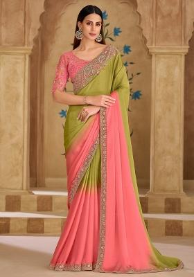 Light Green Embellished Tissue Saree Set