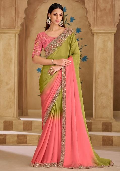 Light Green Embellished Tissue Saree Set