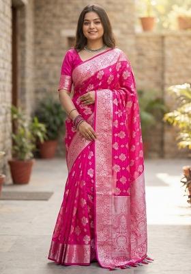 Pink Printed Georgette Saree Set