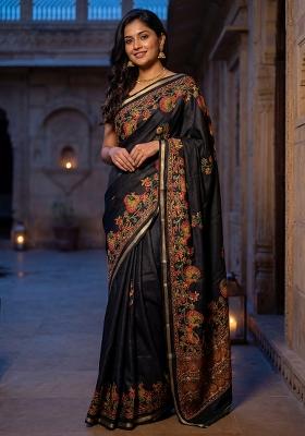 Black Printed Chiffon Saree Set